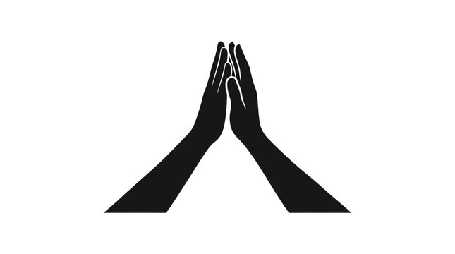 Black silhouette of two human hands pressed together in a prayer or gratitude gesture.
