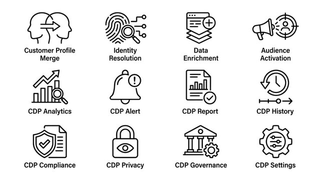 Set of Customer Data Platform CDP Business Icons.