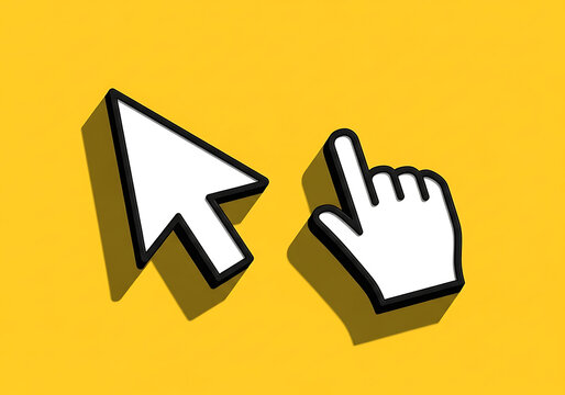 Computer mouse pointer arrow and clicking hand cursor icon with interface technology selection navigation computer software