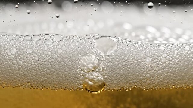 Close up of beer being poured into a glass creating a frothy head.