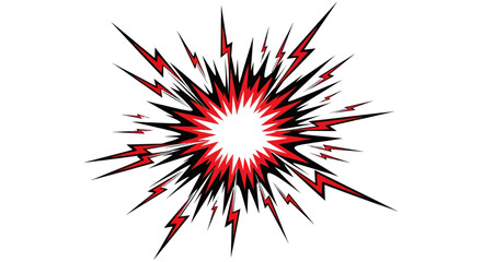 Explosion Comic Style, Red and Black Burst, Lightning Bolt Effects, White Background © nanik