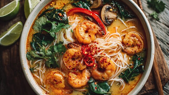 Traditional Malaysian Laksa with Fresh Herbs / 伝統的な盛り付けのフレッシュハーブ香るマレーシア風ラクサ