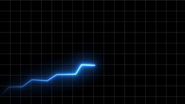 A bright blue glowing line graph charting an upward trend across a dark grid background, illustrating growth, progress, or positive financial performance in a digital interface. Keywords: blue