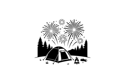 Camping tent in the forest under festive fireworks display illustration. © sumi yati