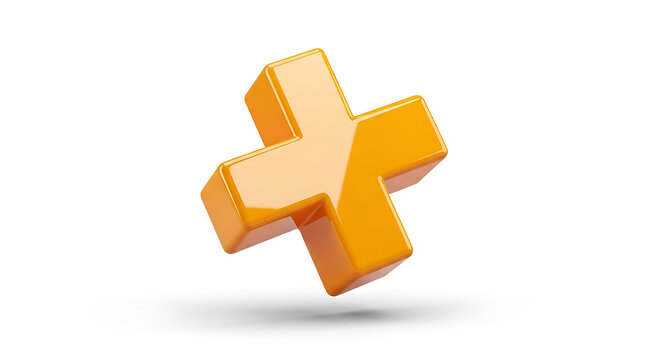 Orange 3D plus sign mathematical symbol with addition mathematics positive increase rendering isolated background interface business