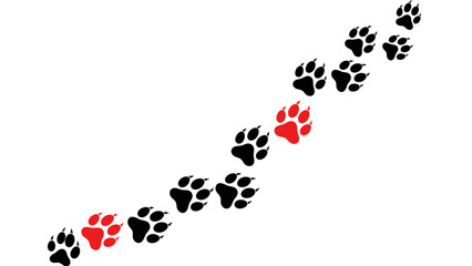 Diagonal Path of Animal Paw Prints with Red Accents © ISLAH