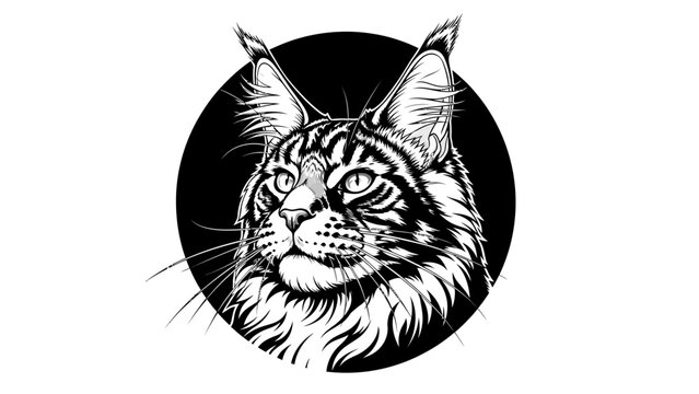 Maine Coon Cat Portrait Graphic Illustration