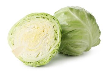 Fototapeta premium Whole and cut fresh cabbages isolated on white