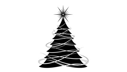 Fototapeta premium Minimalist Black Christmas Tree Silhouette with Decorative Swirls