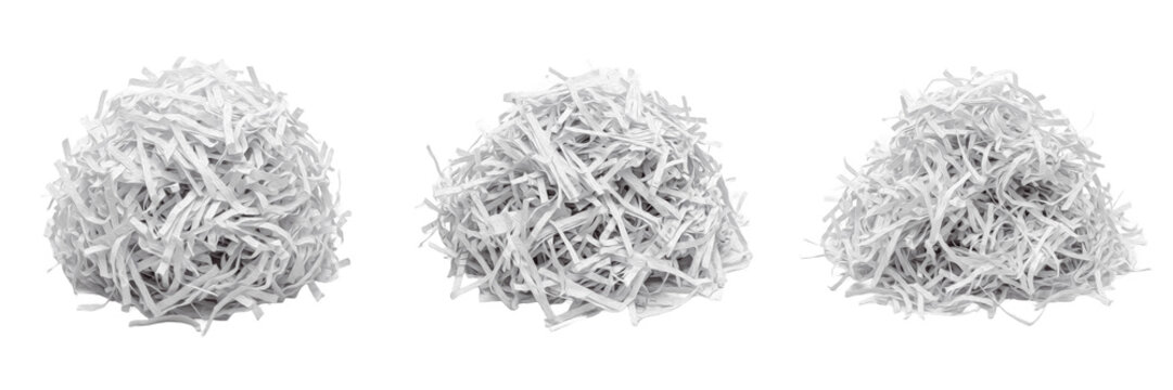 Shredded white paper strip pile confetti isolated transparent background recycling office waste material png