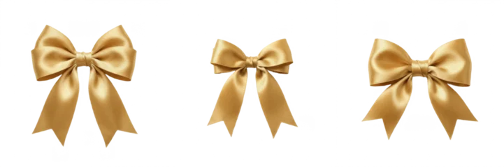 Fototapete Gold Shiny metallic gold ribbon bow decoration isolated transparent background festive gift wrap element png  © charline