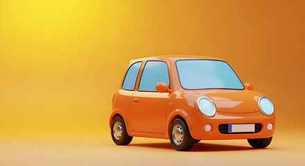 Fototapeta premium Small orange compact car side view studio shot with car rental automobile transport automotive mobility transportation