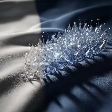 Futuristic smart fabric with glowing neural fibers and bio feedback crystal spikes for emotional tracking technology concept