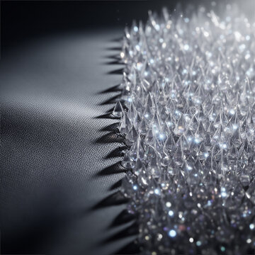 Microscopic view of smart emotional bio feedback textile transforming from smooth fibers to crystalline spikes for stress response concept