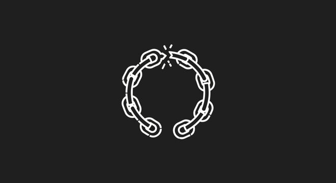 Minimalist graphic illustration of a broken metal chain forming a circle, powerfully symbolizing freedom, liberation, and overcoming personal or societal adversity