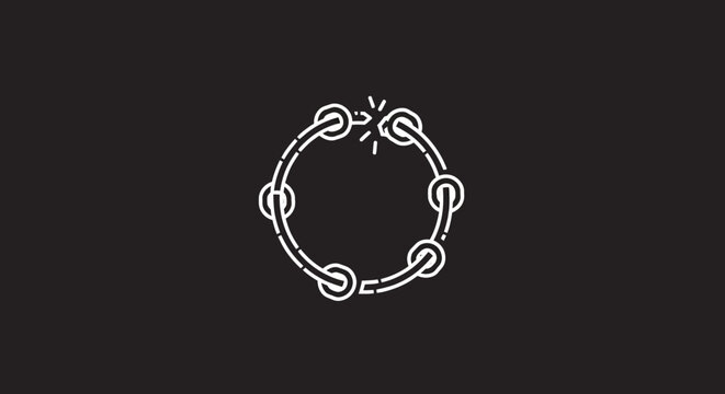 Minimalist white broken chain link ring illustration on a dark background, symbolizing weakness or disruption