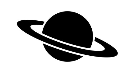 Stylized Saturn planet icon with rings, simple black and white silhouette. © Reza