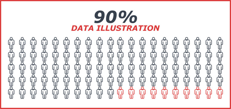 90 Percent Data Illustration with Checkmark Icons - Progress Bar Style Infographic Element with Red Accent Vector Illustration