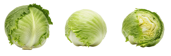 Fototapeta premium Fresh Raw Green Iceberg Lettuce Head For Healthy Salad Ingredient On Transparent Background