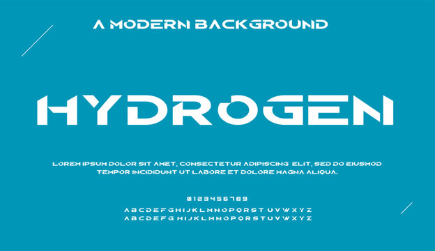 Hydrogen font typography - Futuristic modern geometric sans serif typeface for branding, marketing, and technology design projects