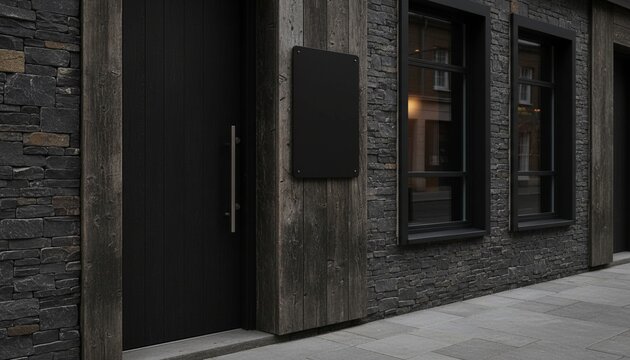 Black sign displayed outside a restaurant mockup