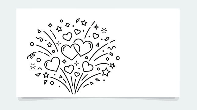 Hand drawn doodle illustration of hearts exploding like fireworks.