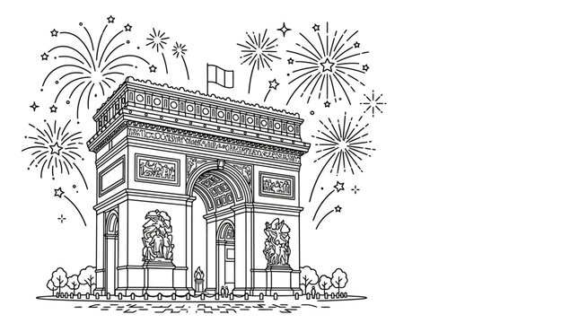 Hand drawn illustration of Arc de Triomphe in Paris.