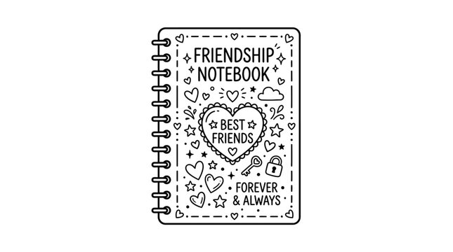 Hand drawn friendship notebook with hearts and best friends lettering.