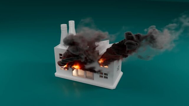 Industrial Factory Building Burning With Billowing Black Smoke