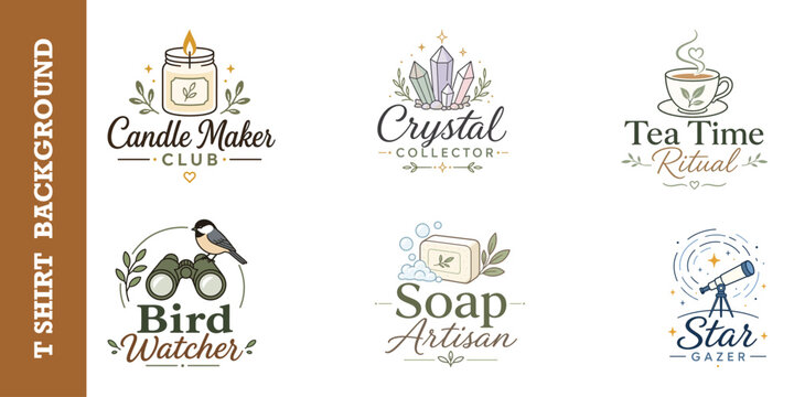 Nature and mindful living icons featuring candles crystals tea bird watching soap and stars.