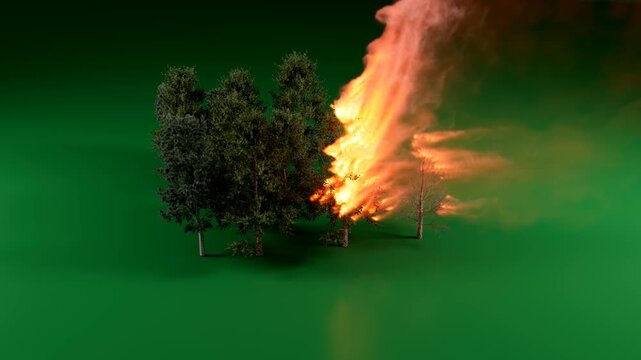 Wildfire Spreading Through Green Forest Trees