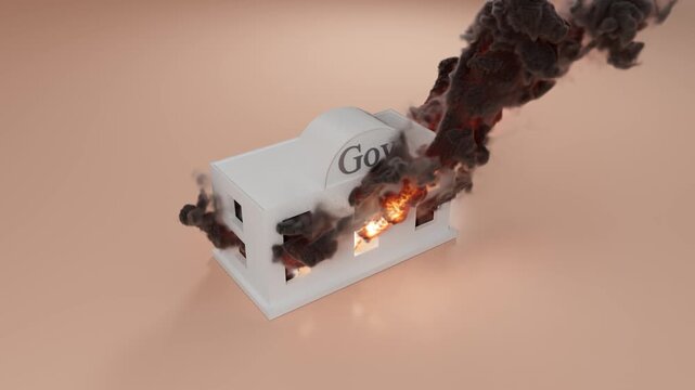 Government Building On Fire With Dark Smoke Pouring