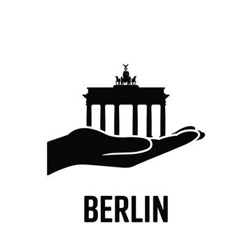 brandenburg gate silhouette on hand black and white