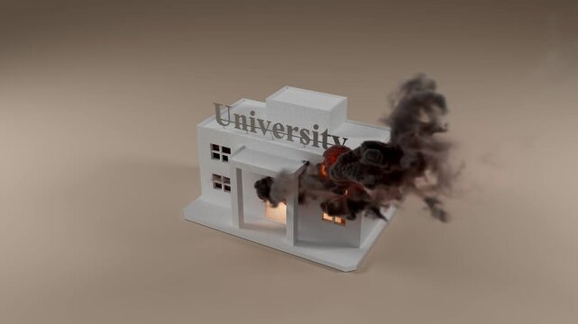 University Building On Fire With Black Smoke Billowing