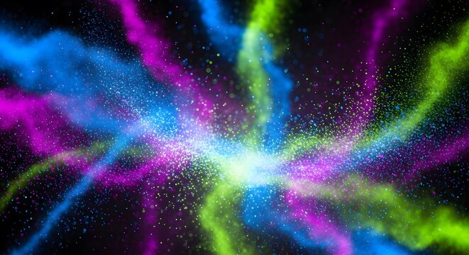 An abstract colorful nebula cloud and glowing stars light up the deep dark infinity of the outer space universe