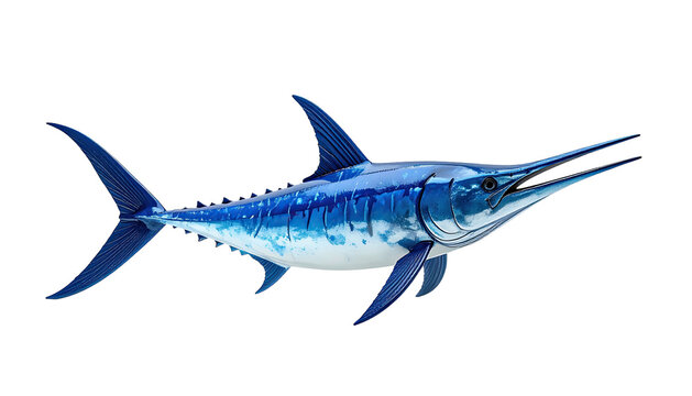 Blue fish with a long spear-like nose on black background
