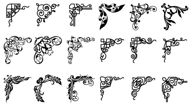 ornate vintage corners with decorative baroque rococo flourishes and floral scrolls