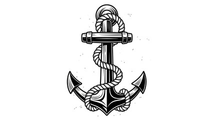 Vintage Hand Drawn Nautical Anchor with Rope Illustration © kiki__