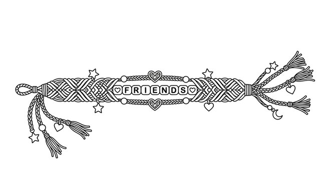 Handmade woven friendship bracelet with decorative beads and tassels.