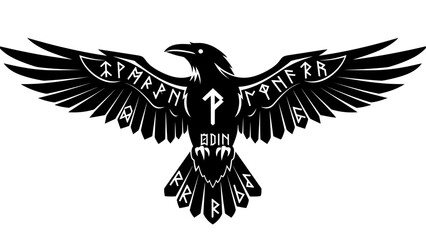 Fototapeta premium Norse Raven Symbol with Runes Vector Illustration