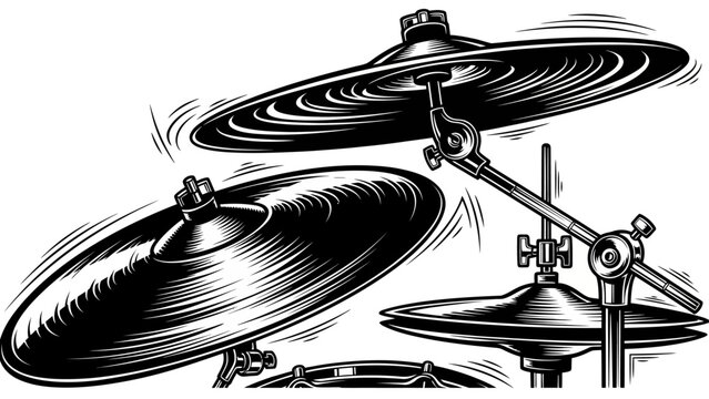 Black and White Illustration of Drum Kit Cymbals