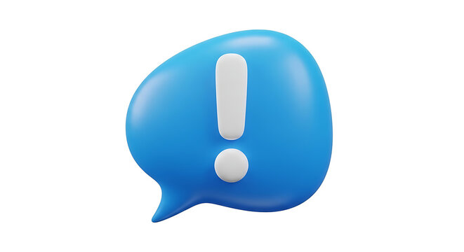 3D blue speech bubble with exclamation mark notification icon exclamation notification attention communication important isolated