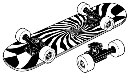 Black and White Spiral Pattern Skateboard Illustration © kiki__
