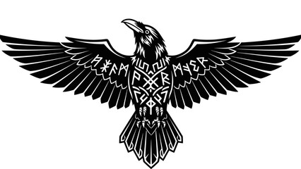 Fototapeta premium Norse Raven Symbol with Ancient Runes Illustration