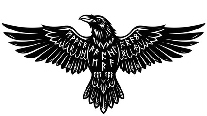 Fototapeta premium Norse Raven with Runes Illustration