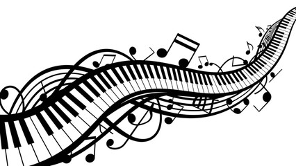 Abstract Musical Background with Piano Keyboard and Floating Notes © kiki__