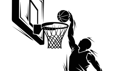 Basketball Player Slam Dunk Silhouette Vector Graphic © kiki__
