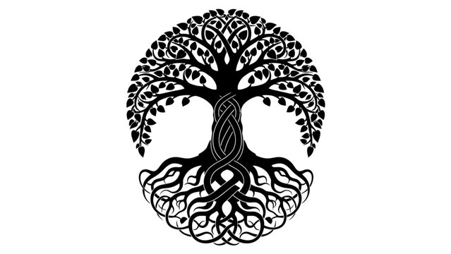 Black and White Tree of Life Celtic Knot Illustration