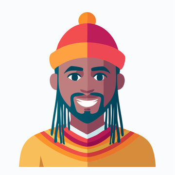 Flat Design Avatar of a Smiling Man with Dreadlocks and Beanie