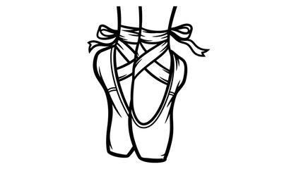 Black and White Line Art Illustration of Ballet Pointe Shoes © kiki__